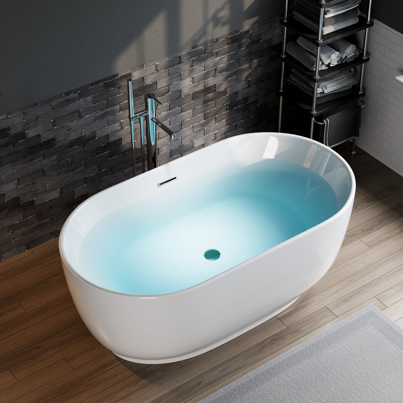 60" x 32" Freestanding Soaking Acrylic Bathtub