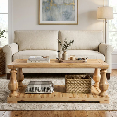 Farmhouse Coffee Table with Storage Shelf