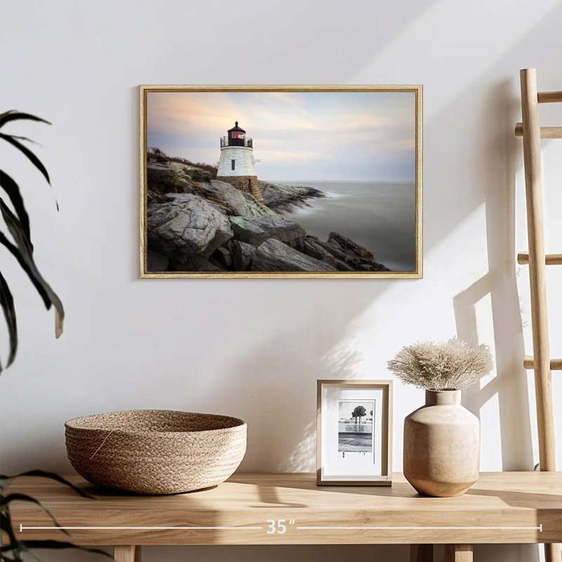 Phare de Coastal Castle Hill, 19 po x 13 po, Cadre flottant en bois naturel
