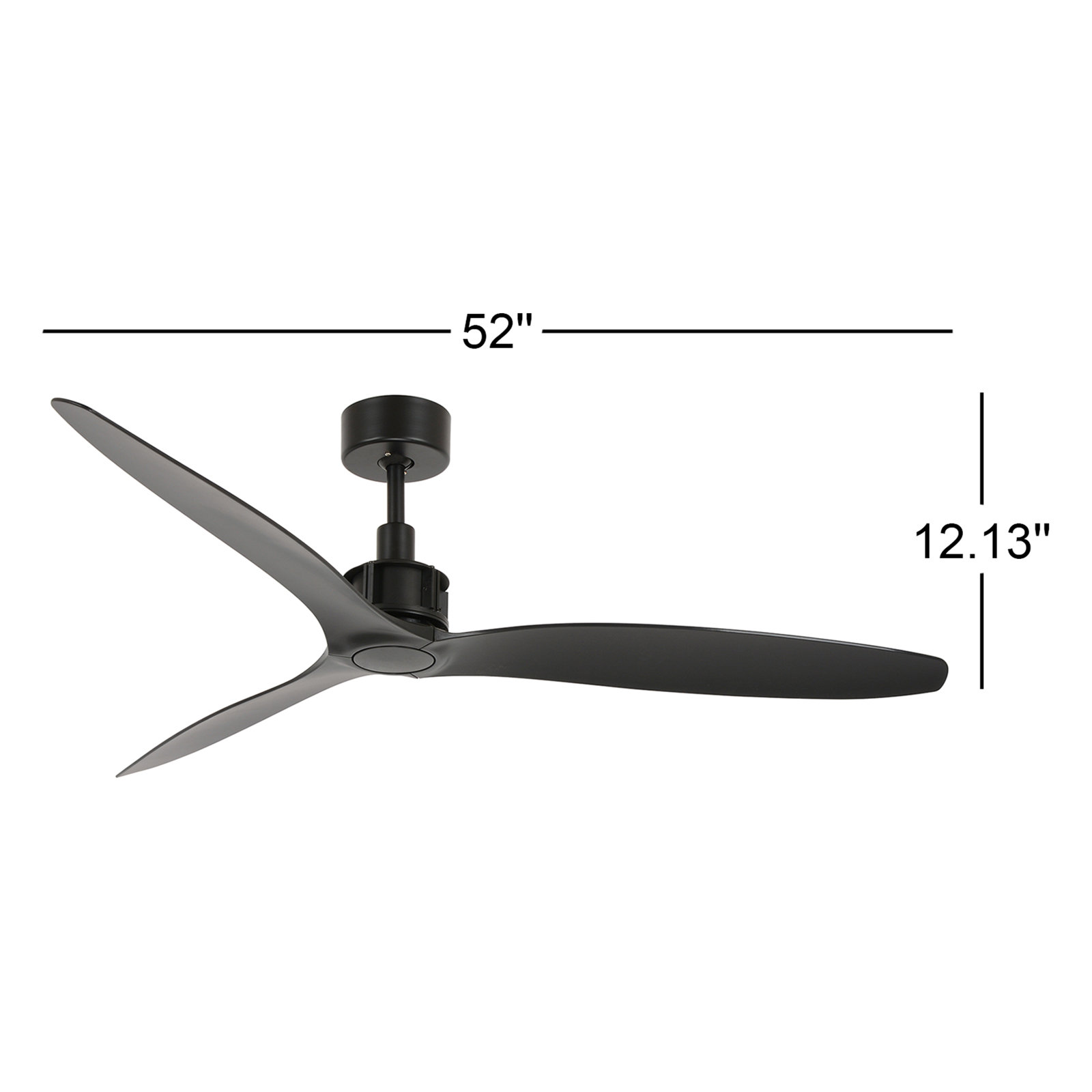 52" Zelda 3 - Blade Standard Ceiling Fan with Remote Control, Black