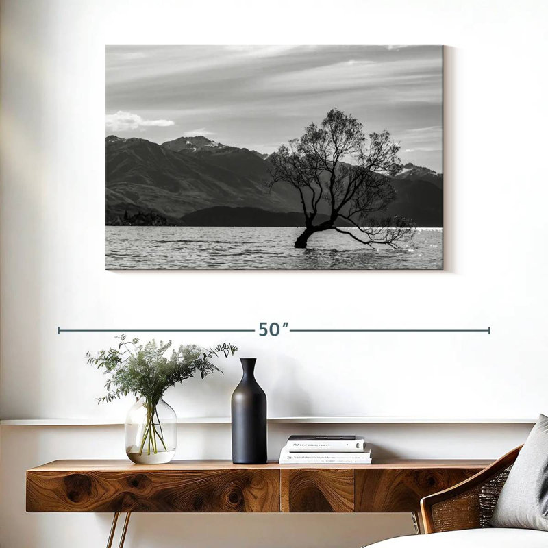 Arbre Harnek monochromatique Wanaka Lake, H 26 po x l 39 po
