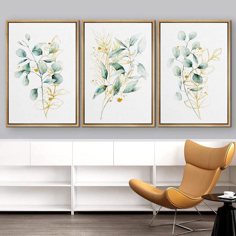 Ensemble de 3 peintures sur toile avec cadre flottant, Naturel, H 24 po x l 48 po x P 1,5 po