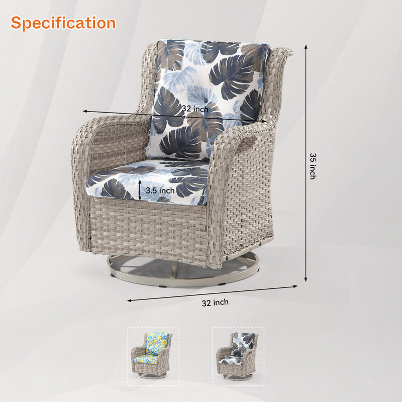 Danice Swivel Wicker Outdoor Lounge Chair, Monstera Blue, Grey