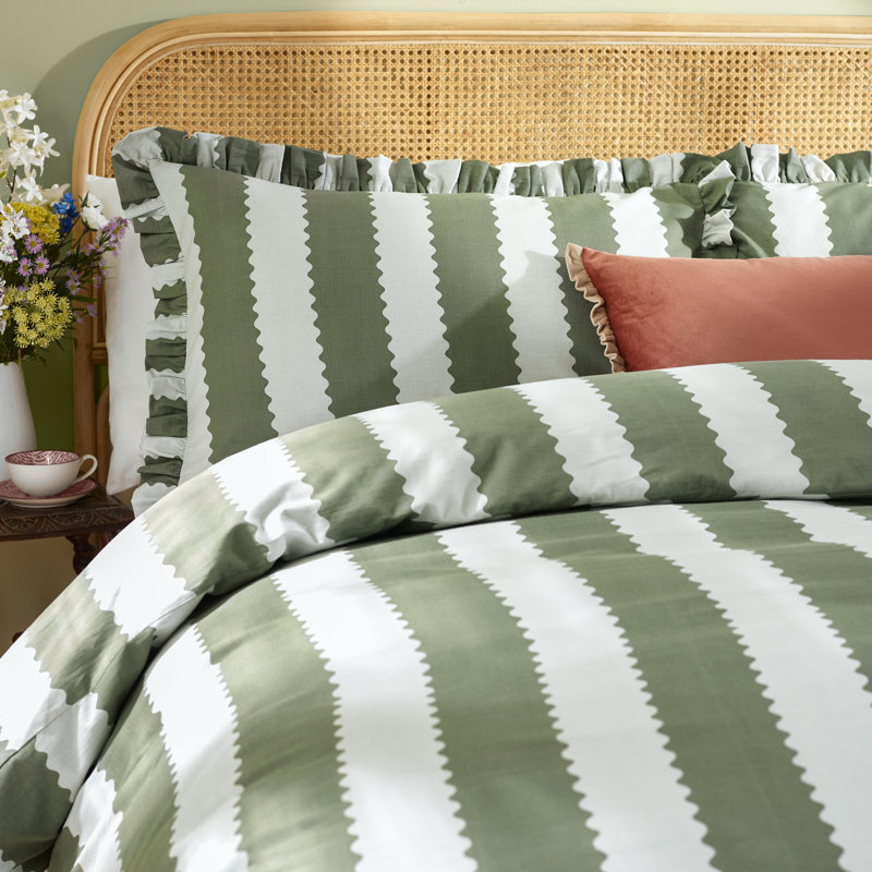 Birdie Stripe Cotton Blend Striped Duvet Cover Set with Pillowcases Included, Double Duvet Cover + 2 Standard Pillowcases