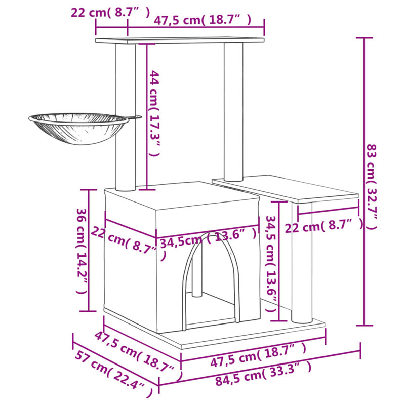 83cm H Cat Tree, Light Grey