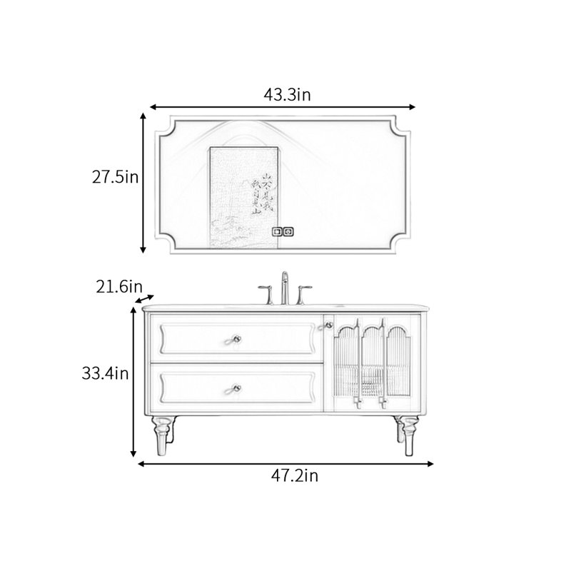 Armoire de salle de bain rétro, 47", Crème, crème