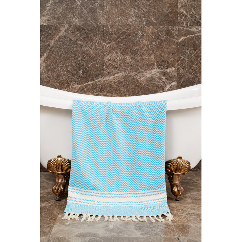Serviette de plage 100% coton Popel, Bleu / blanc
