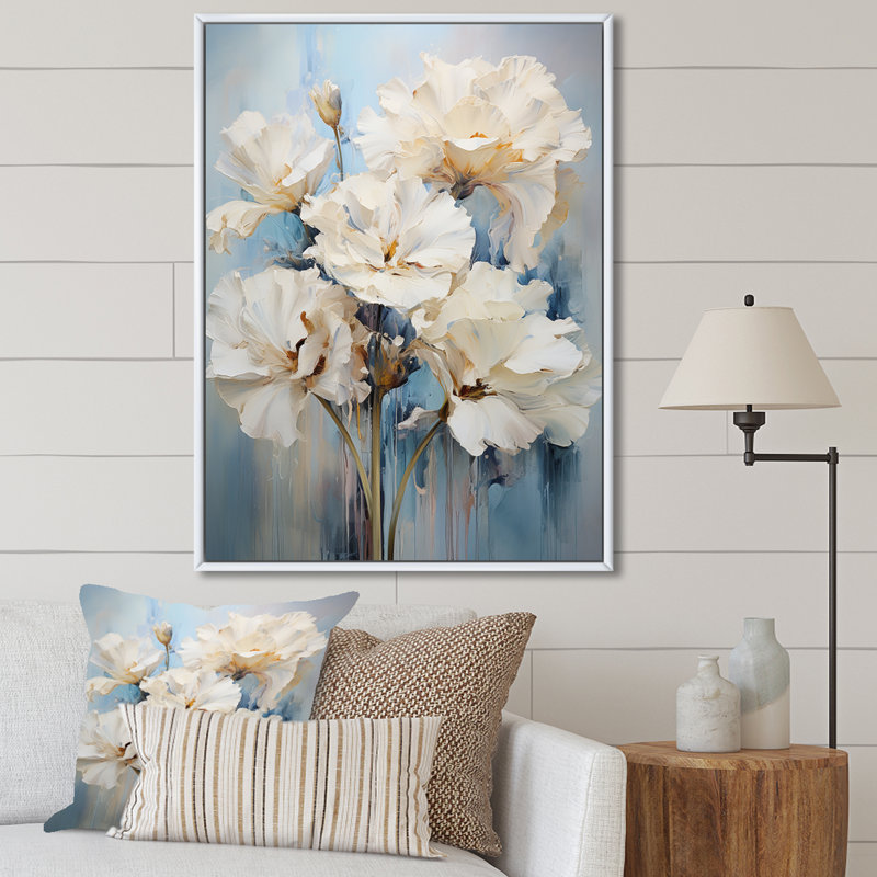 " Minimalism Carnations Bouquet ", 44" H x 34" W x 1.5" D, White Floater Frame