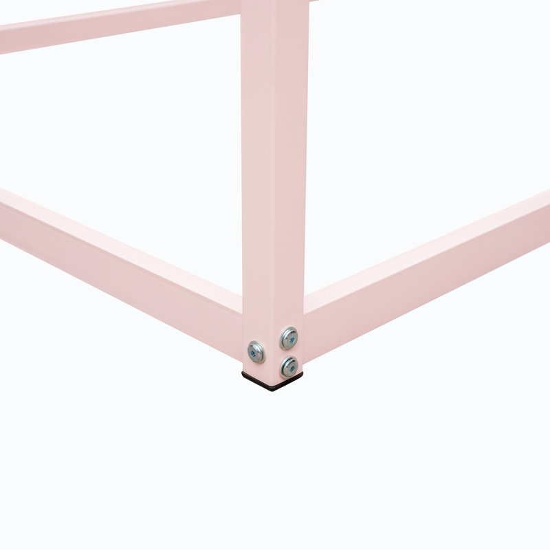 Metal House Bed Kids Bed Frame Modern Bed Frame Floor Bed Frame With Roof Top, Pink