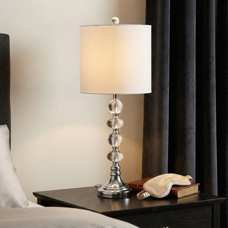 Decorative Glass Table Lamp for Living Room Decor - Desk Lamp for Bedroom Bedside and Small Side Table Accent - Set of 2, 28", Silver & Metallic