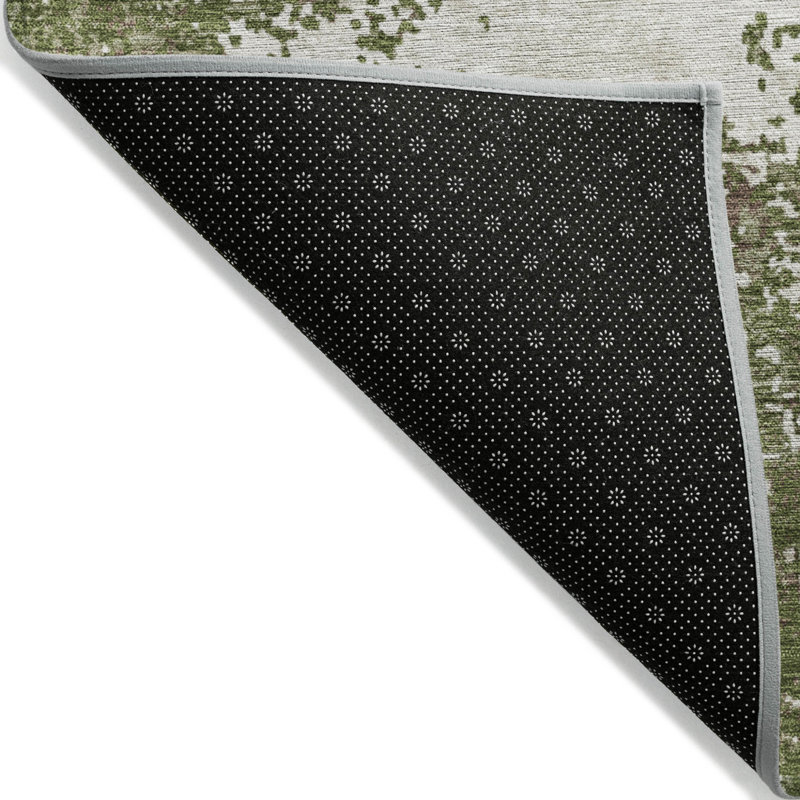 Tapis extérieur lavable abstrait vert olive et ivoire 5 pi x 8 pi