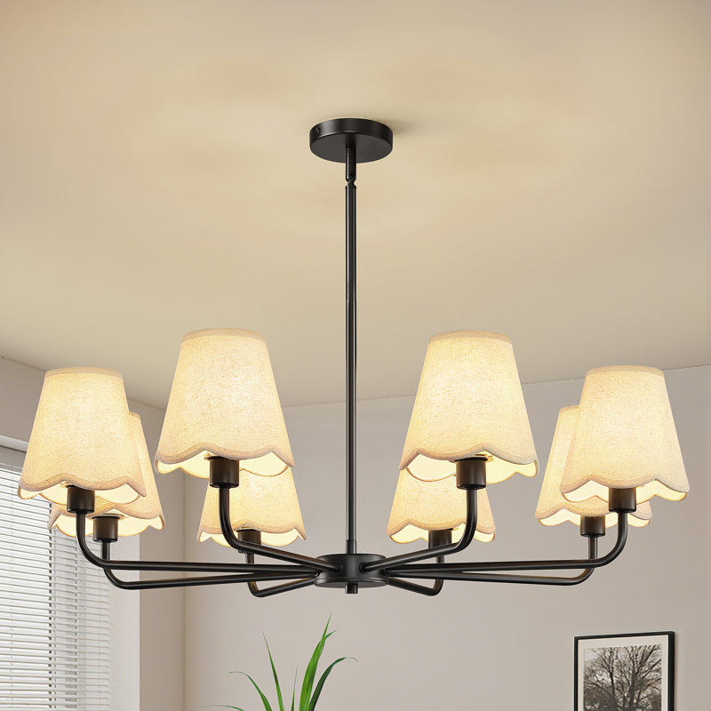 8-Light Modern Dimmable Chandelier With Fabric Shades, Matte Black