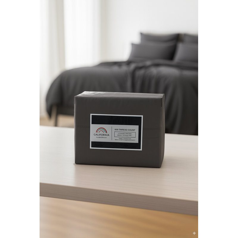 Rug Branch California Cotton Club 4 PC Queen Sheet Set – 600 Thread Count, 100% Long-Staple Cotton, Fits Thick Mattresses, Soft Sateen Weave, Breathable, Durable, Machine Washable – Charcoal