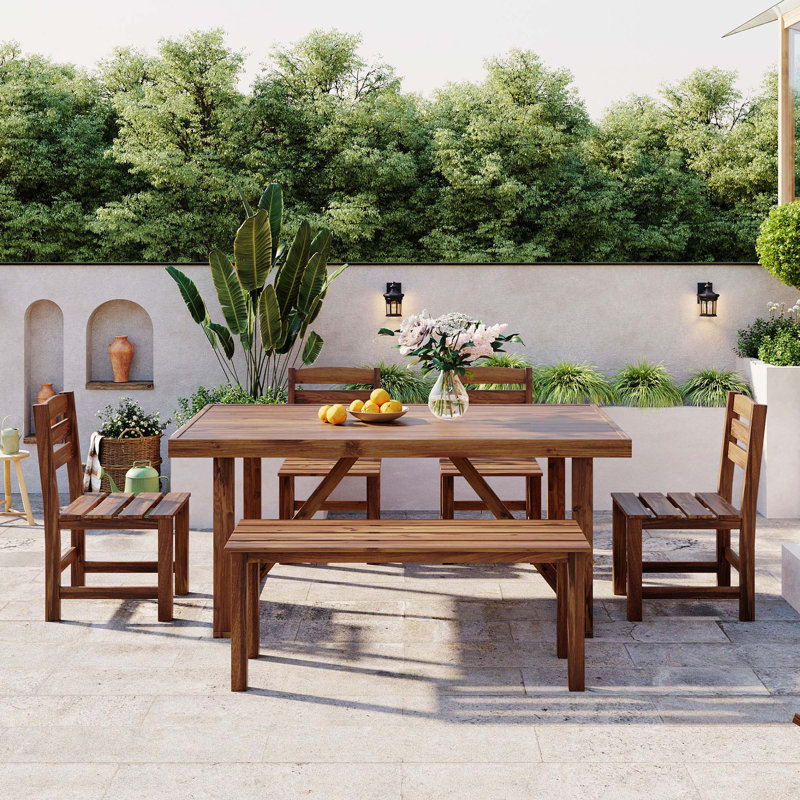 Ensemble de table et chaises d'extérieur en bois d'acacia de haute qualité, Brun