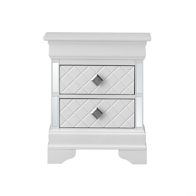Sophisticated Silver Champagne Nightstand, White