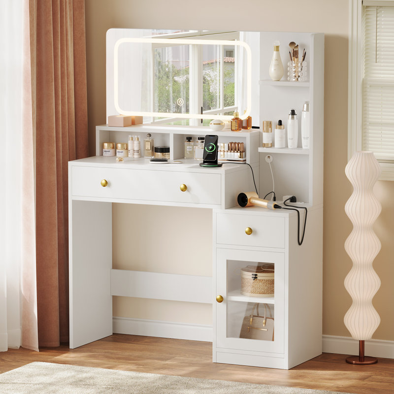 Modern Vanity Desk with Mirror Makeup Dressing Table for Bedroom