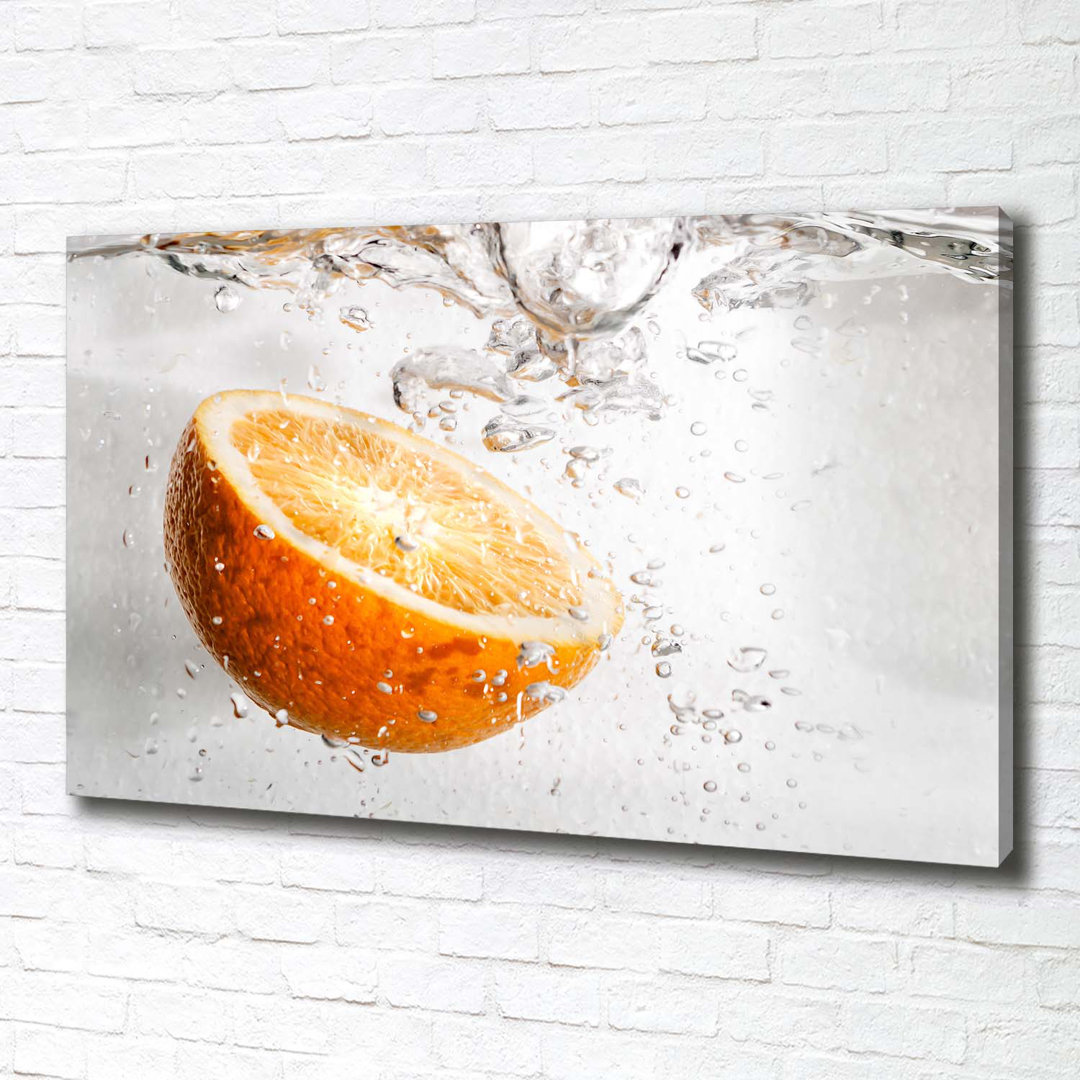 Leinwanddruck - Wandkunst - Drucke auf Leinwand - 100X70 Bildmotiv: Orangen unter Wasser