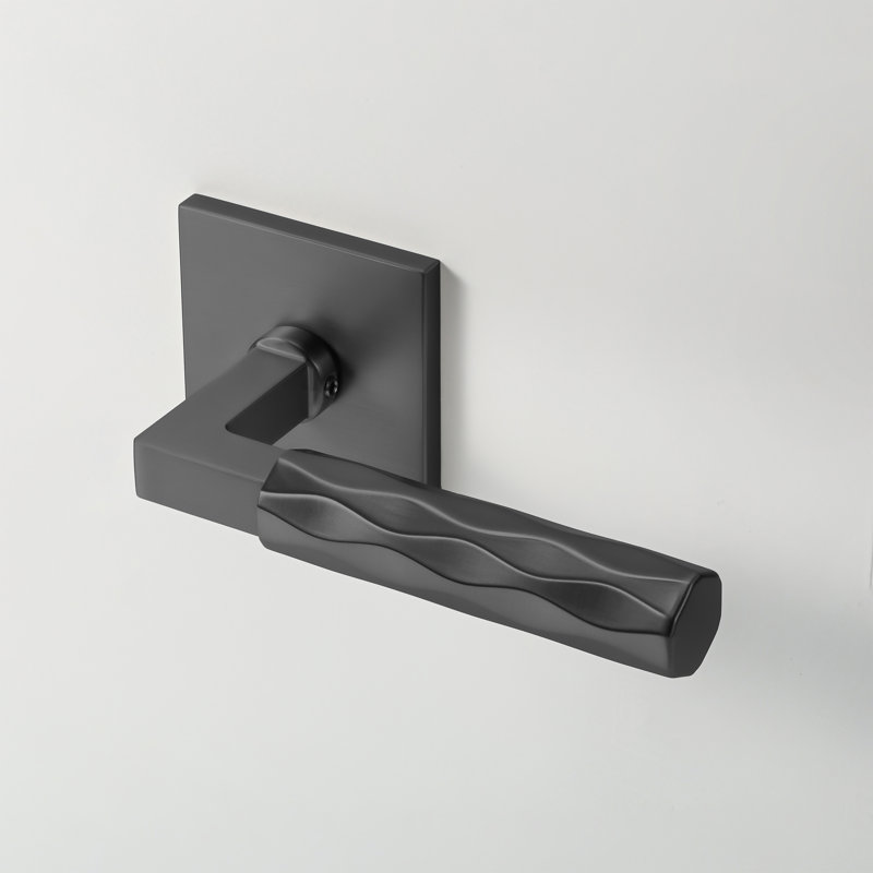 Fausse poignée de porte intérieure moderne noire matte Hailey avec rosette carrée et vis dissimulées