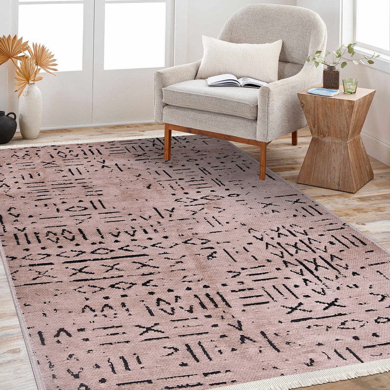 Vena Scandinavian Pattern Non-Slip Base Machine-Made Rug in Beige, Rectangle 3'3" x 4'11"