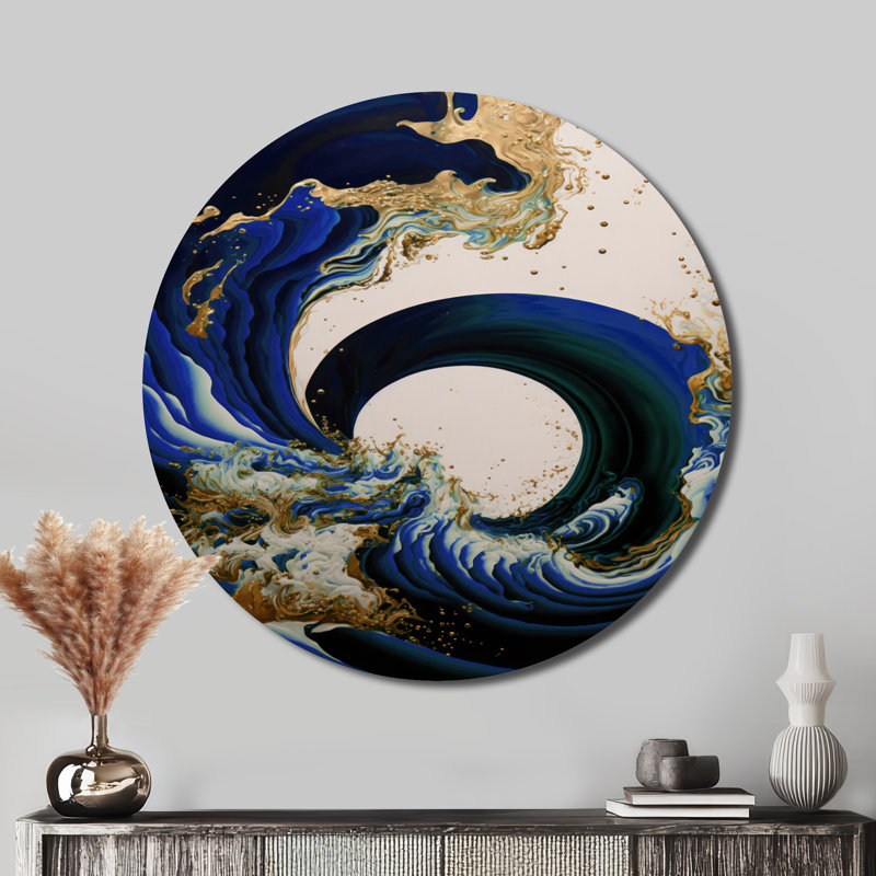 «Abstract Waves Iv», art mural rond en spirale abstraite sur métal, H 36 po x l 36 po, Bleu