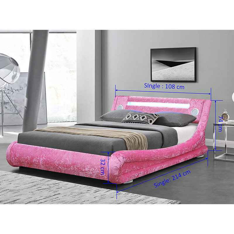 Upholstered Velvet Sleigh Bed with Mattress, Luxury Mattress