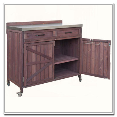 39.4" Outdoor Kitchen Cabinet with Stainless Top & Knife Rack