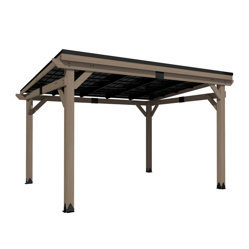 Patio Wall-Mounted Solid Cedar Wood Gazebo With Galvanized Steel Roof, 12 Ft. W x 10 Ft. D