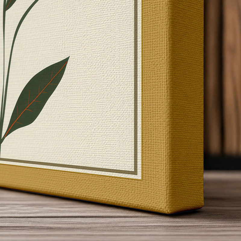 Orange Study Botanical 1 Piece Wrapped Canvas Wall Art, 18x12 - 45.7 x 30.5 cm, Ochre Border
