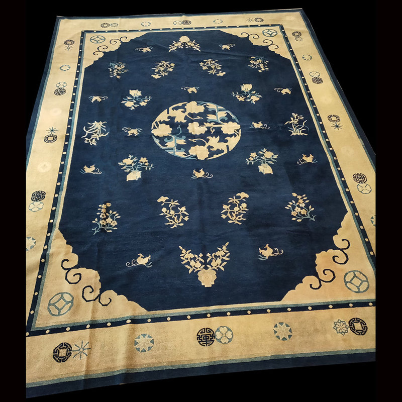 Wool Knotted Blue Rectangle Room Size Chinese - Peking 1930s Antique Rug