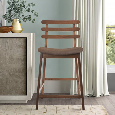 Grasston Counter Stool - Solid Wood Frame with Upholstered Fabric Seat - Open Back Bar & Kitchen Island Stool