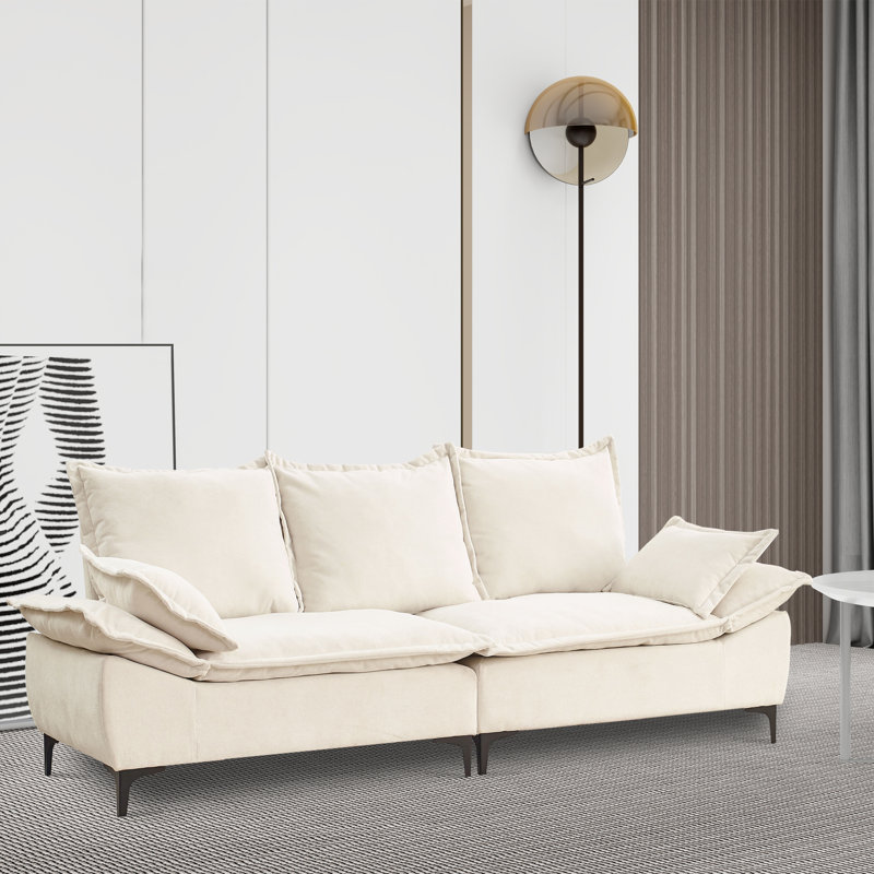Canapé en velours 88,5 po Kiwan, Velours blanc