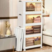 Foldable Storage Cabinet with Wheels, Stackable Plastic Closet Organizer with Clear Door, Collapsible Storage Bins with Lids for Bedroom, Living Room, Nursery, Bathroom, Kitchen