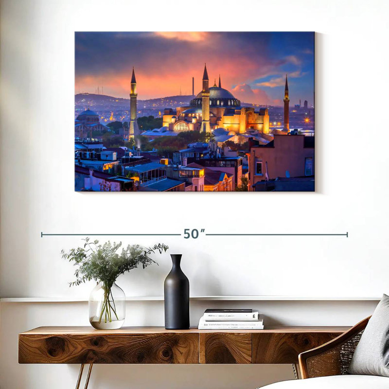 Ravi Hagia Sophia au loin, H 26 po x l 39 po