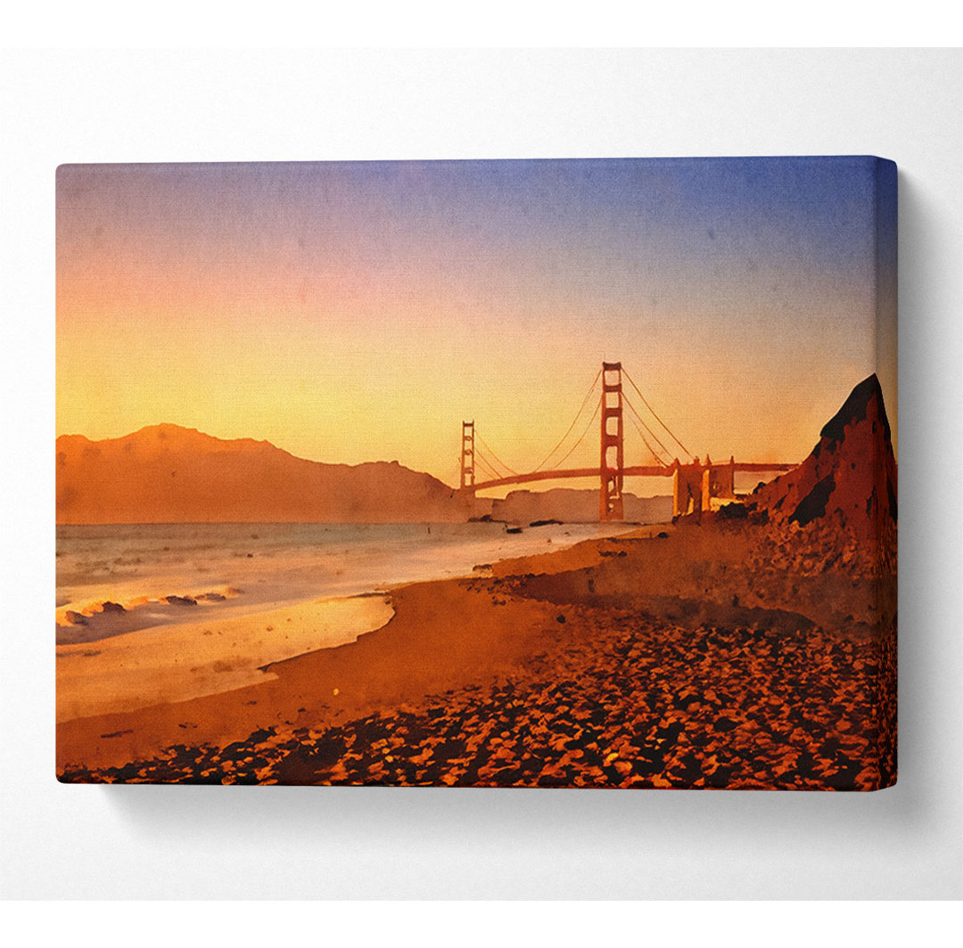 Golden Gate Bridge Sonnenuntergang Leinwand Aquarell