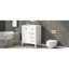 Meuble-lavabo sur pied 30 po - Armoire blanche avec lavabo en céramique et tiroir moderne-295949113