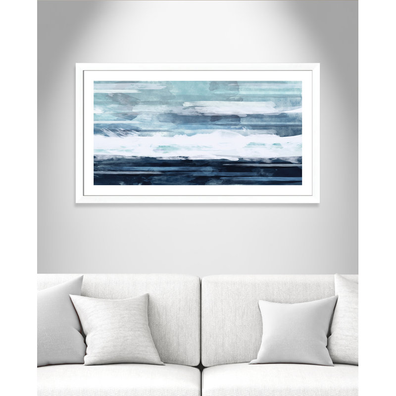 Blue Horizon - peinture encadrée, Cadre blanc mat, H 27 po x l 47 po x P 1,25 po