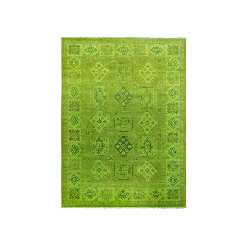 Tapis vert en laine noué à la main 6 pi x 8 pi 2 po Kazak