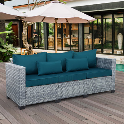 Outdoor Couch Patio 3 Seater Sofa Deep Seat High Backrest Waterproof Cover and Anti-Slip Cushions -  Latitude Run®, 25615C84AB3C47C2BE80E11494B92470