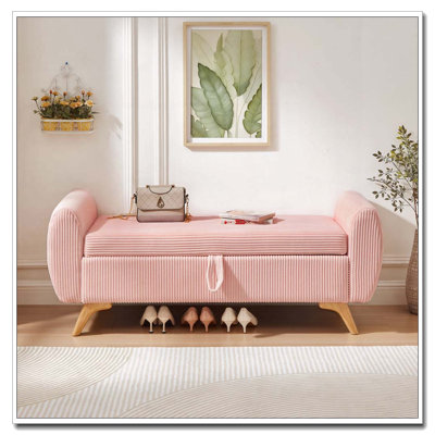 Banc rembourré en velours côtelé avec rangement 57 po