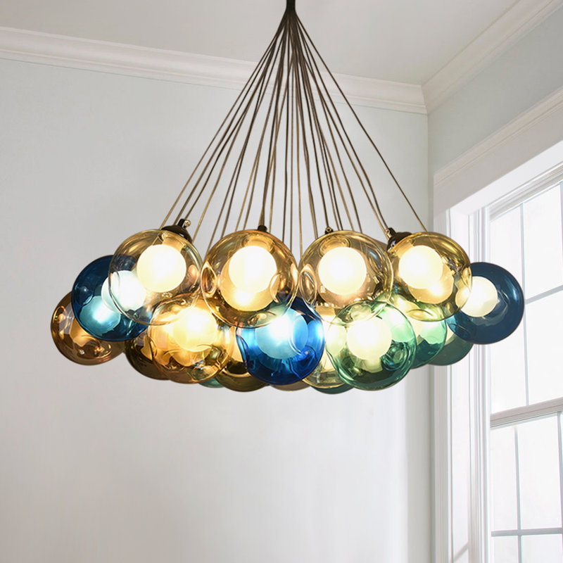 Asawer 19 - Light Dimmable Geometric Chandelier, Blue