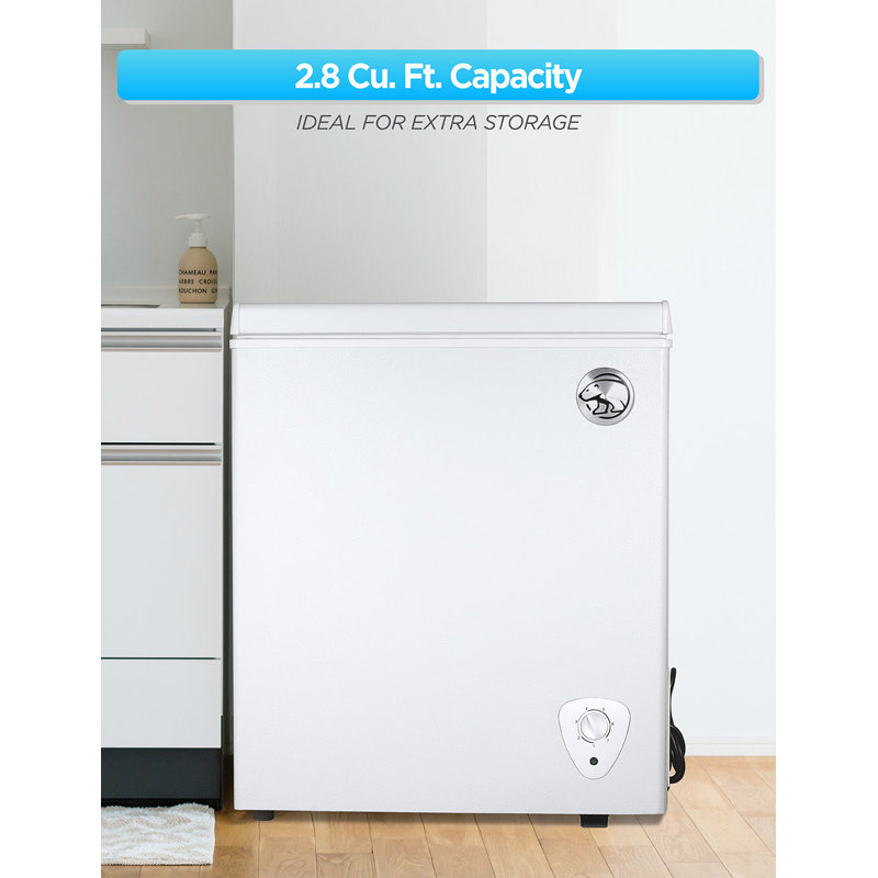 Commercial Cool 2.8 Cu. Ft. Compact Chest Freezer, Textured Finish, Deep Freezer for Frozen Food Storage, Removable Storage Basket, White