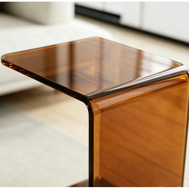 Table de bout en forme de C en acrylique transparent, table d'appoint de canapé moderne pour le salon, table à collation minimaliste avec design flottant