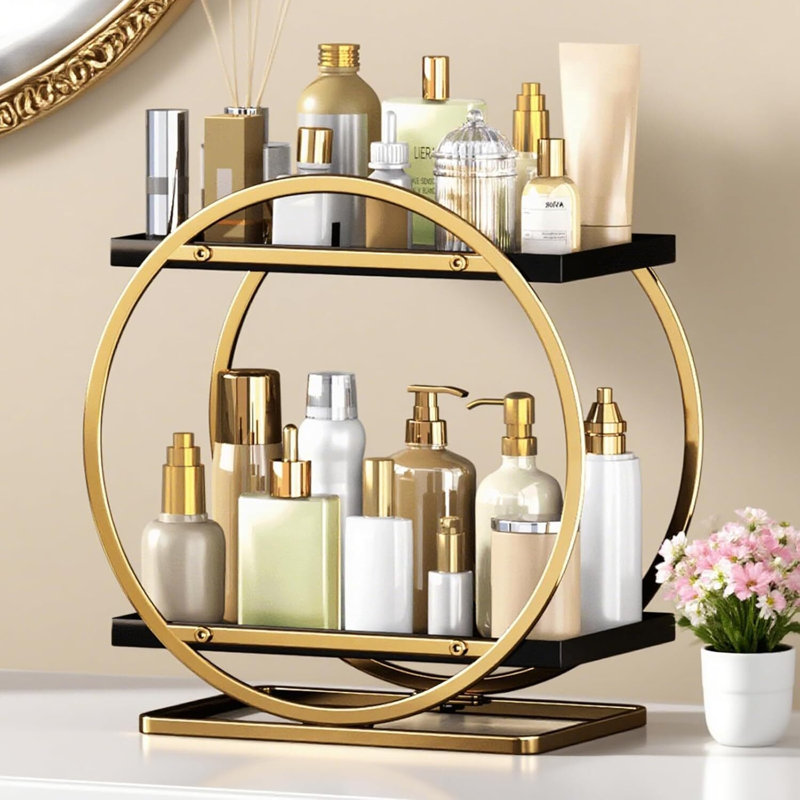 Tablette de comptoir de salle de bain à deux niveaux - Parfaite pour ranger les soins de la peau et les parfums.