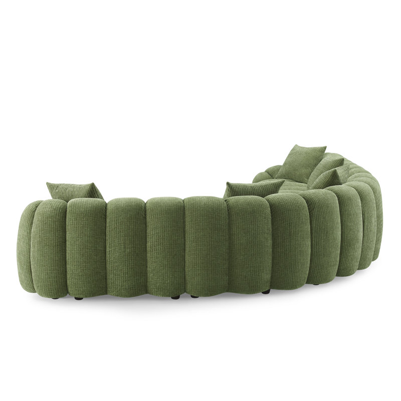 144" W 6-Seater Upholstered Modular Sectional, Green, 28.7" H x 144" W x 112.2" D
