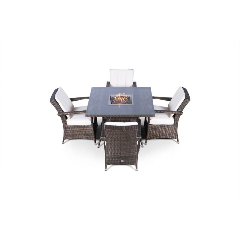 Parris 4 - Person Wicker Patio Dining Set with Square Table , Cushions Included, Brown, Beige