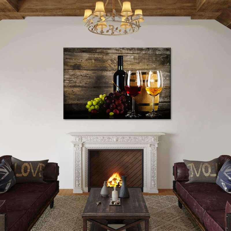 Raisins et vin sur toile, H 32 po x l 48 po x P 1,25 po