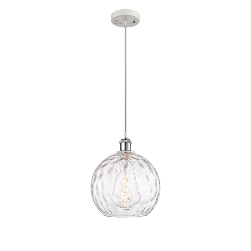 Luminaire suspendu sphère 1 lumière Roxane, H 13 po x l 10 po x P 10 po, Ampoule non incluse, Blanc / chrome poli