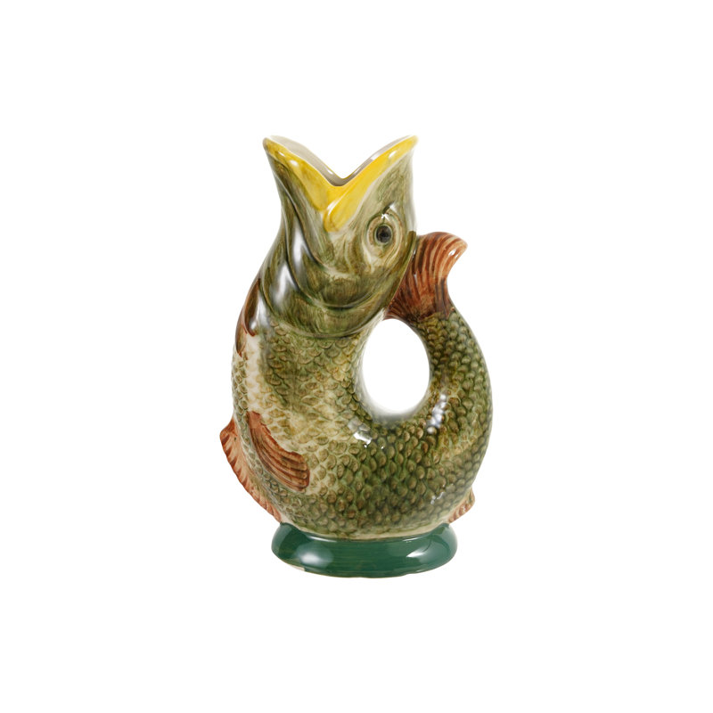 Artisan Stoneware Fish Pitcher with Reactive Brown Glaze