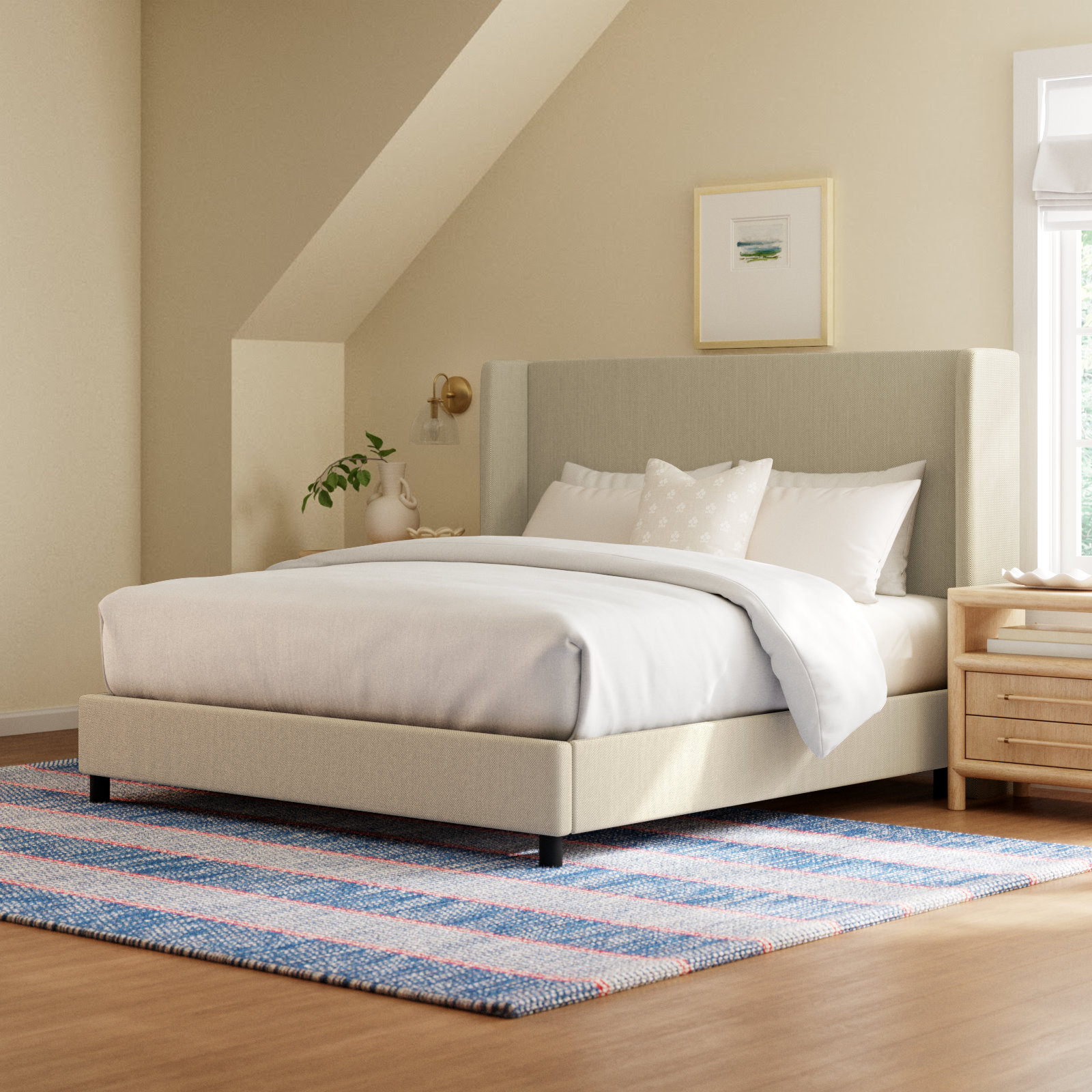 Tilly Upholstered Wingback Bed, California King, Classic Talc Linen