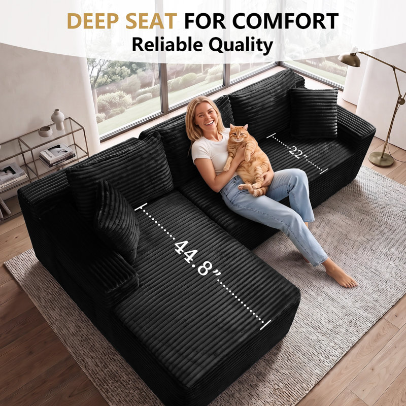 94.5" Compression-boneless L Sofa, Sectional Couch, Left Facing Chaise Black